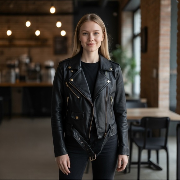 Vakko Black Leather Moto Military Jacket - Picture 1 of 13